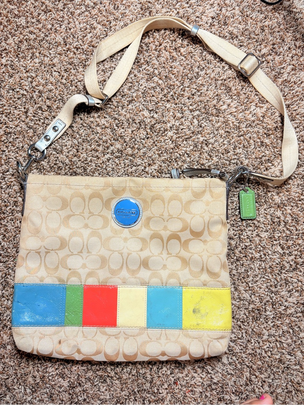Coach Beige Signature Canvas Crossbody with Multicolor Leather Panels - Picture 2 of 5